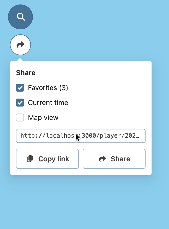 The share dialog, with favorites and current time ticked
